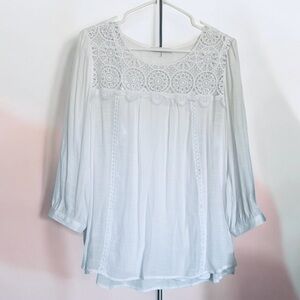 Figueroa & Flower Elegant White Lace Chest Women's Top Blouse Sz XL